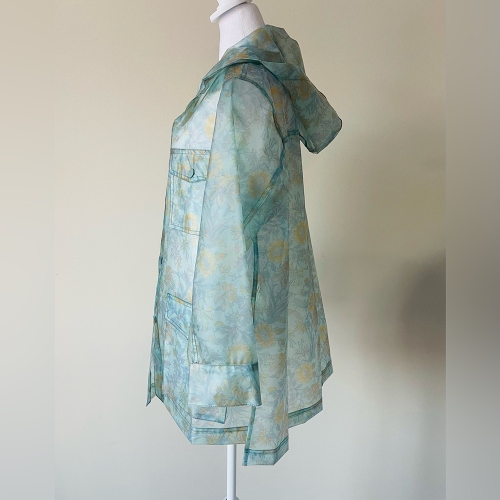 Free People Festival Teal and Yellow Floral Oversized Raincoat EUC Size XS - Picture 6 of 9